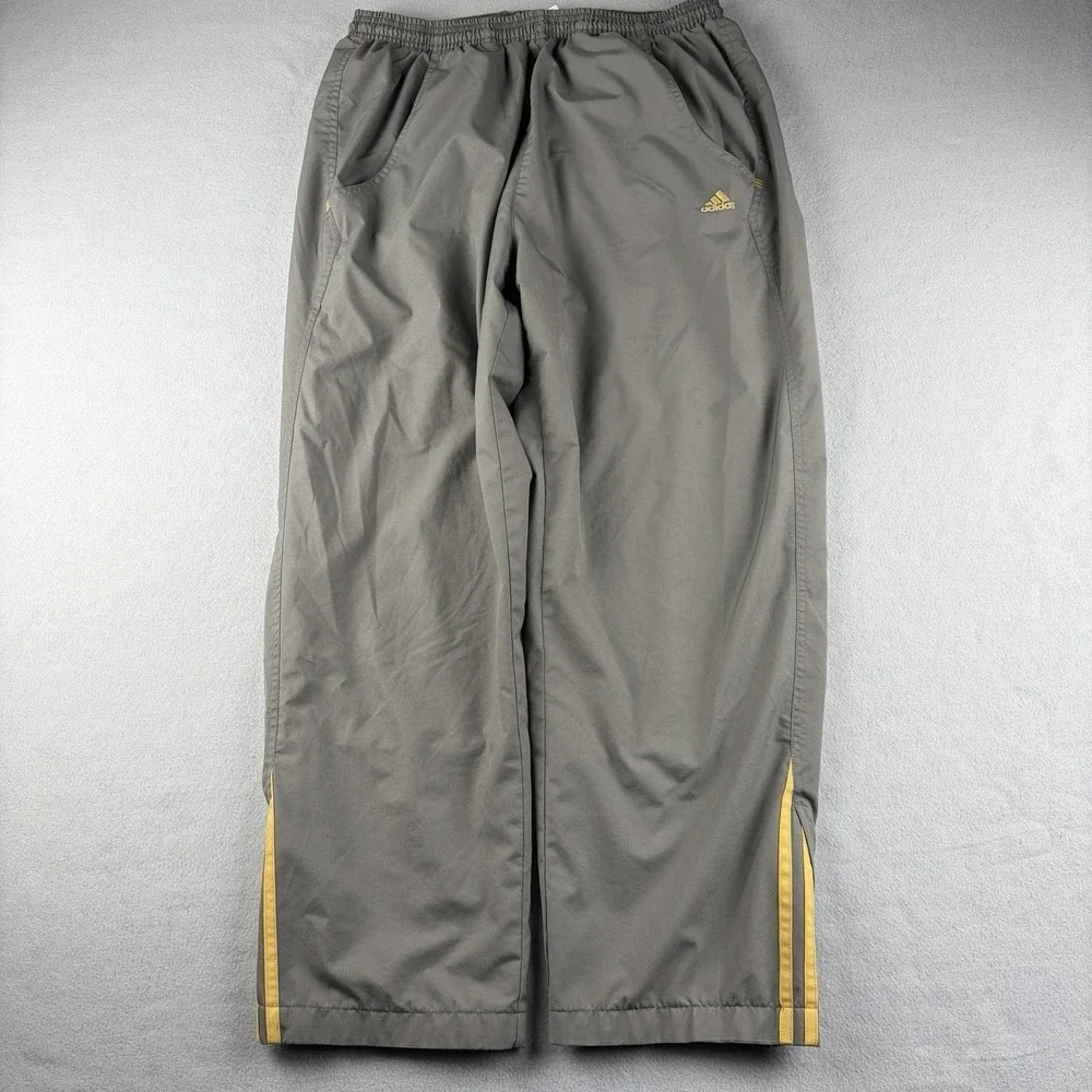 Vintage Y2K Adidas Track Pants Men's XL Gray Gold 3 Stripe Zip Leg 2001